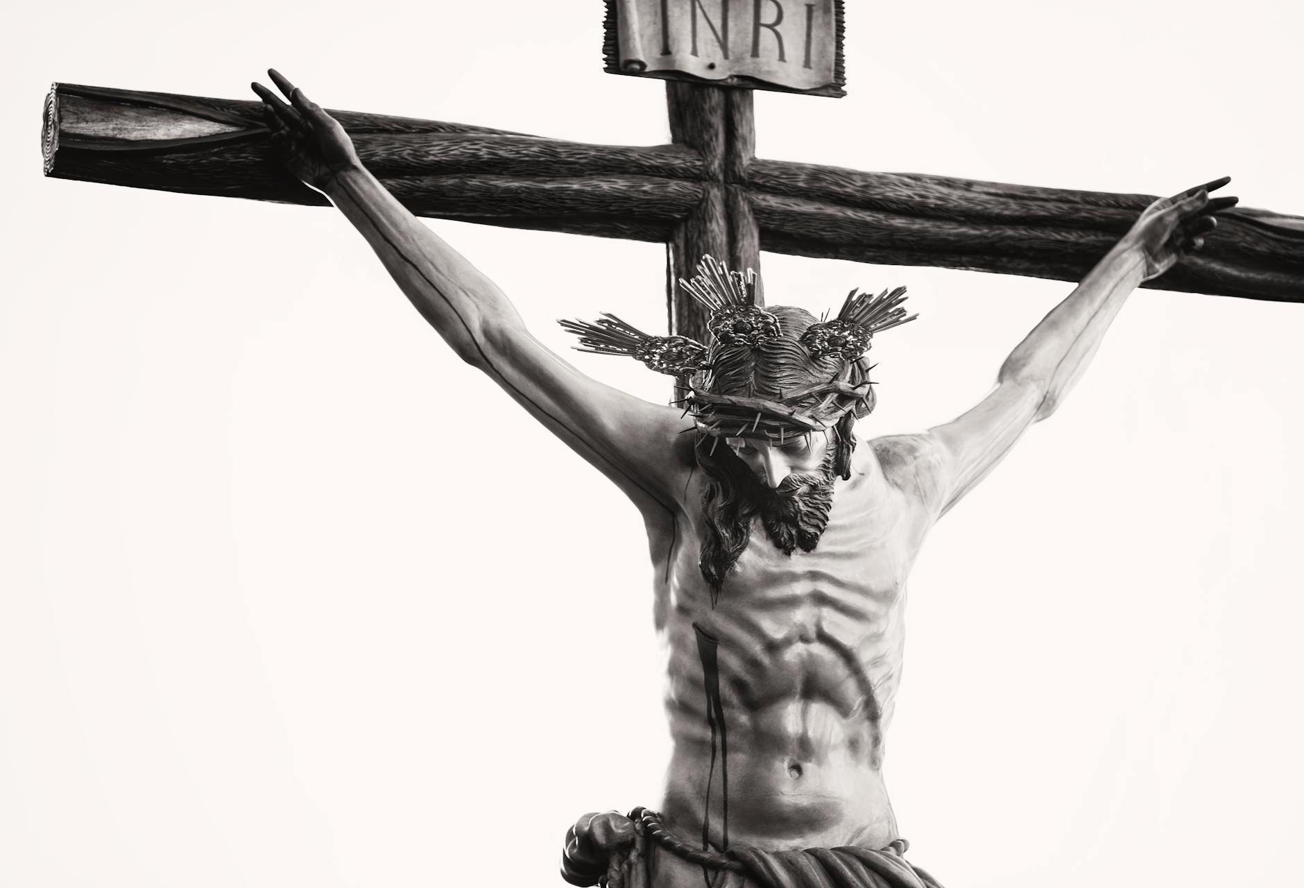 grayscale photo of the crucifix